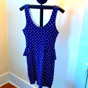 Adorable Blue and White Polka Dot Peplum Dress